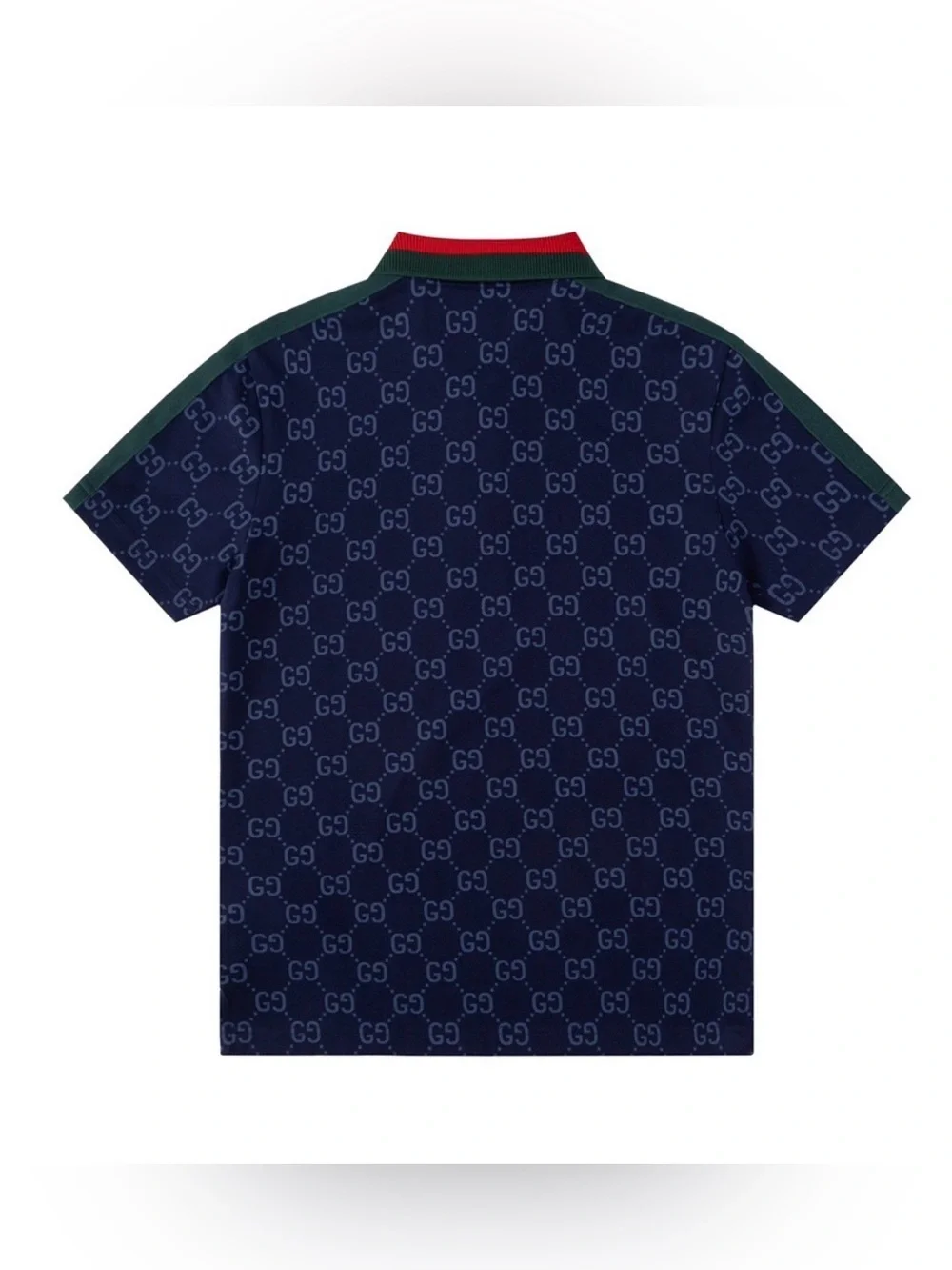 Gucci Navy GG Jacquard Polo with Red & Green Stripe